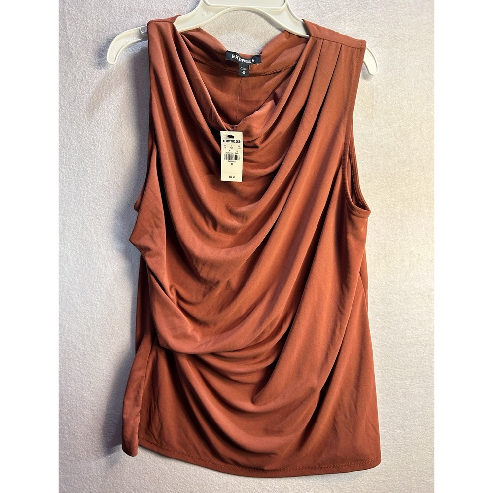 Express Women's M Brown Sleeveless Cowl Neck Draped Knit Polyester Tank